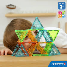 Geomag Magnetic Tiles Gems 16 - Piastrelle Magnetiche Traslucide Per Bambini Dai 3 Anni, Forme Geometriche, Colori Gemma