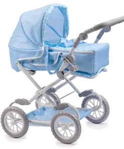 Berenguer Boutique Deluxe Foldable Baby Doll Stroller with Canopy Removable Carry Basket Blue